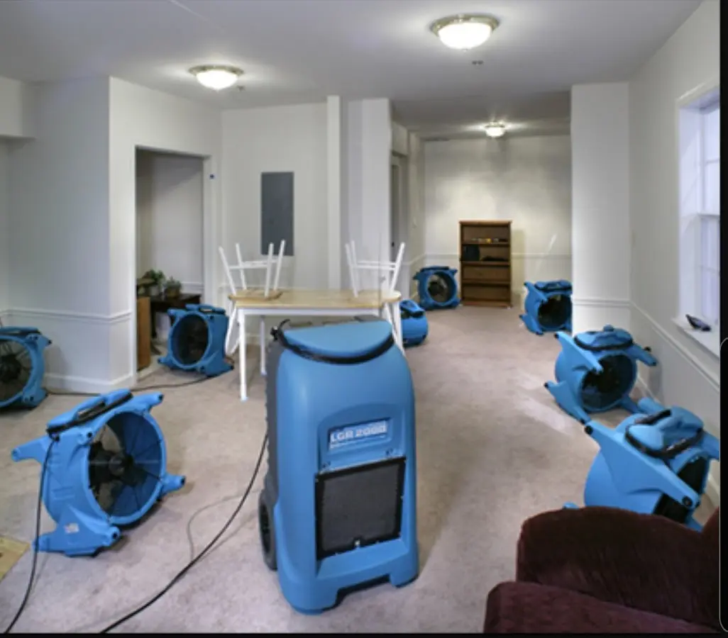 Air movers and dehumidifier setup for Water Extraction & Removal in Brier