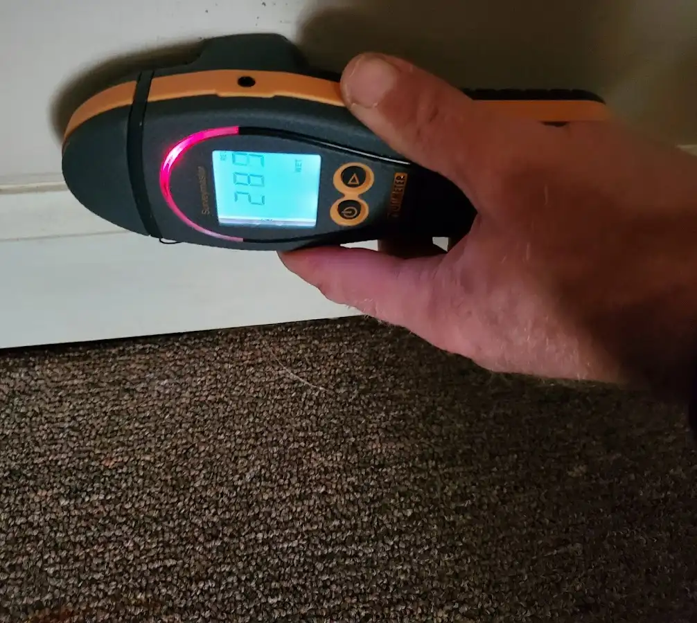 Moisture detection at baseboard during Burst Pipe Cleanup in Brier